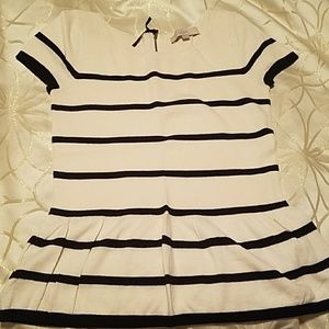 LOFT ivory/black striped peplum top - Size XS